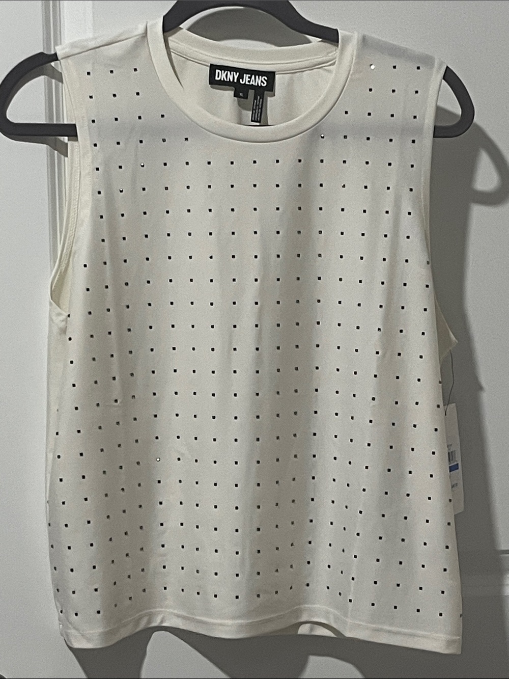 DKNY IVY Cream Square Mirror Embellishment Sleeveless Top VTG NWT SZ XL
